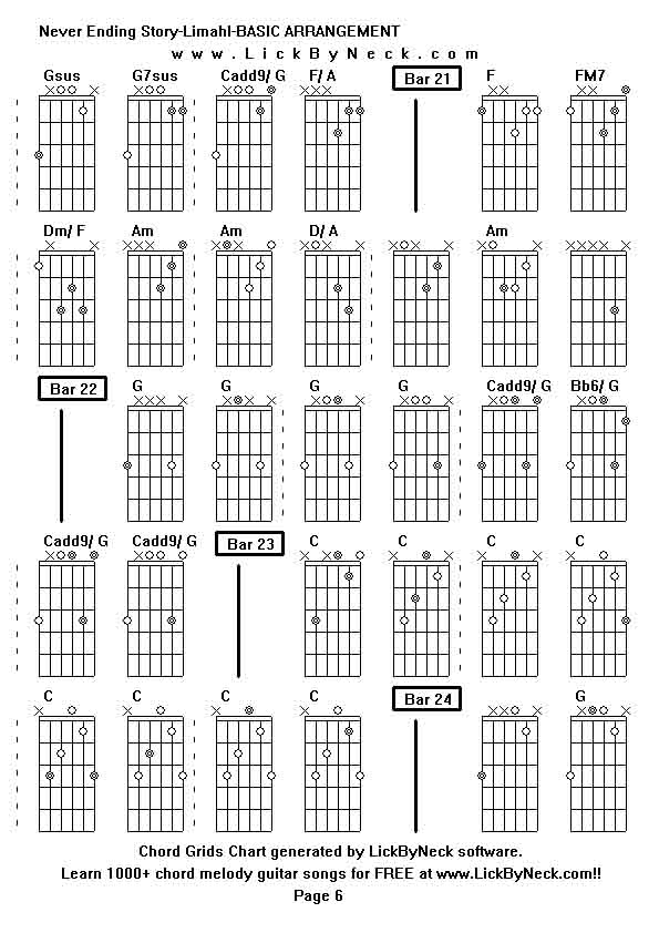 Chord Grids Chart of chord melody fingerstyle guitar song-Never Ending Story-Limahl-BASIC ARRANGEMENT,generated by LickByNeck software.